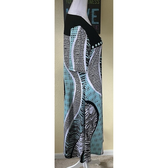 Per Seption Concept Abstract Print Beaded Neckline Stretch Shift Dress Sz L - Picture 5 of 7